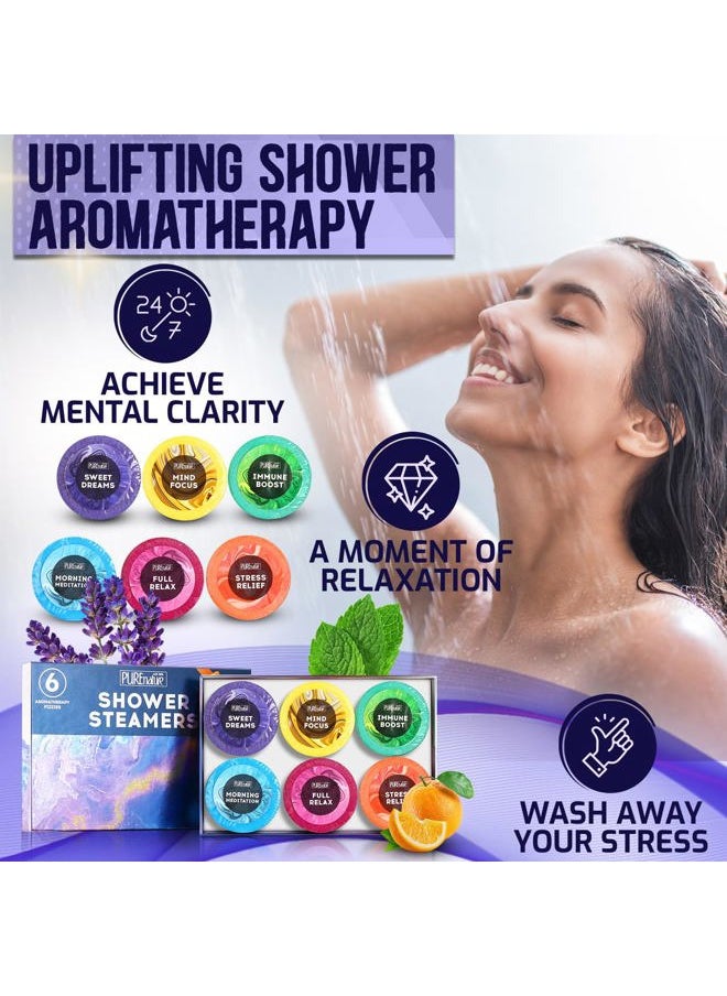 Pure Nature Lux Spa - Aromatherapy Shower Steamers Set - Six Uplifting Relaxing Scents for Stress Relief - Perfect Self Care, Spa Experience for Women and Men - Ideal for Christmas Stocking Stuffers and Relaxation Gifts - Image 1