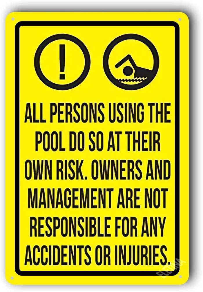 Eletina Aluminum, Tin Pool Safety Sign, 8x12 inches, Yellow, Minimalist Style, Warning Sign - Image 1