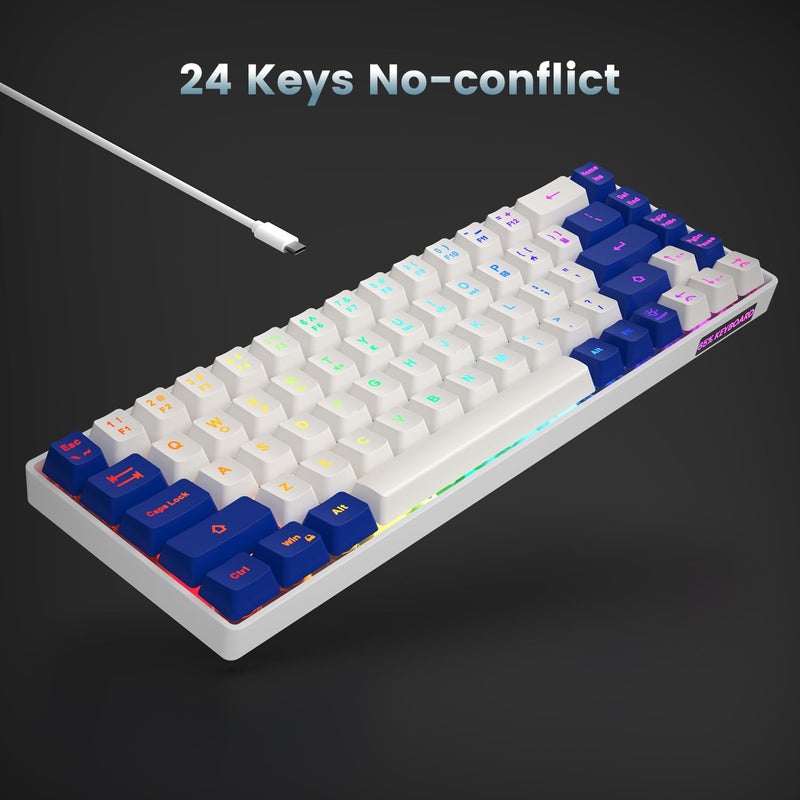 GEODMAER 65% Gaming Keyboard, LED Backlit Mini Wired Keyboard, Ultra-Compact Anti-Ghosting No-Conflict 68 Keys Membrane Gaming Wired Keyboard for PC Laptop Windows Gamer(White-Blue) - Image 4