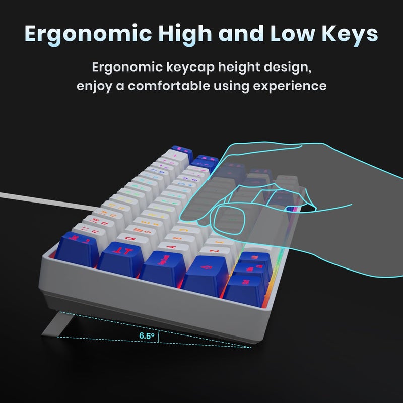 GEODMAER 65% Gaming Keyboard, LED Backlit Mini Wired Keyboard, Ultra-Compact Anti-Ghosting No-Conflict 68 Keys Membrane Gaming Wired Keyboard for PC Laptop Windows Gamer(White-Blue) - Image 5