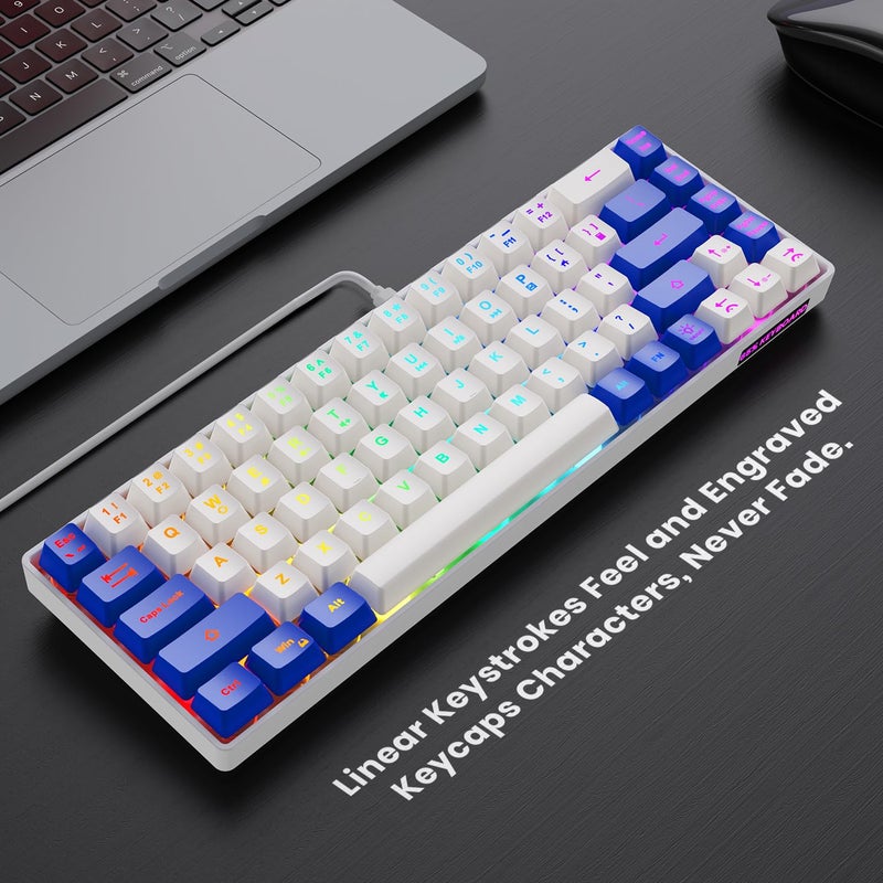 GEODMAER 65% Gaming Keyboard, LED Backlit Mini Wired Keyboard, Ultra-Compact Anti-Ghosting No-Conflict 68 Keys Membrane Gaming Wired Keyboard for PC Laptop Windows Gamer(White-Blue) - Image 2