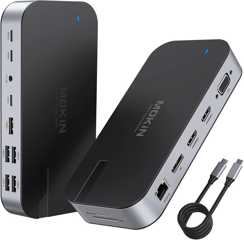 Mokin Laptop Docking Station 4 Monitors, 16 in 1 USB C Docking Station Triple Monitor, USB C Dock with 2 HDMI, DP, 100W PD, USB 3.1/3.0/2.0, RJ 45 Ethernet, SD/TF, Audio for Dell/HP/Lenovo/Asus/Acer - Image 1