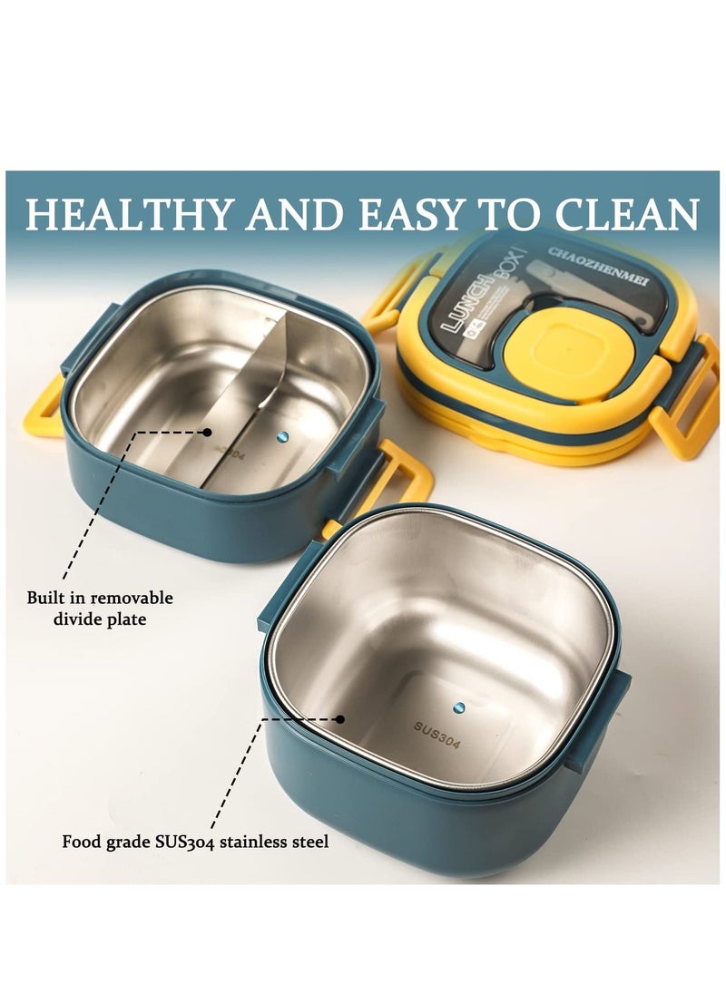 Arabest - Stackable Lunch Container with 45oz Stainless Steel Salad Container for Lunch Bento Box, Leak-Proof Durable All-in-One Lunch Box Built In Divider, Spoon, Dressing Container (Blue) - Image 1