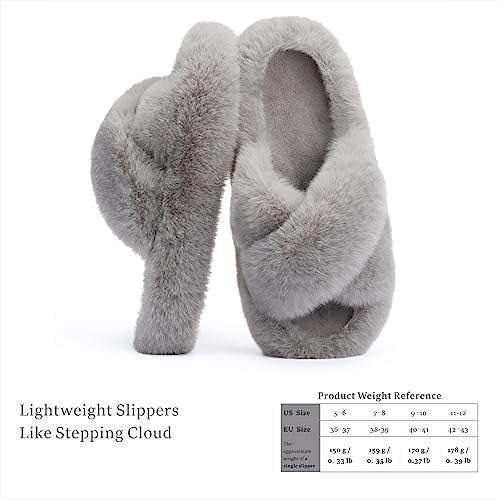 Chantomoo Women's Cross Slippers Memory Foam House Bedroom Slippers for Women Fuzzy Plush Comfy Faux Fur Lined Slide Shoes Anti-Skid Sole Trendy Gift Slippers Grey Size7 8 6.5 - Image 3