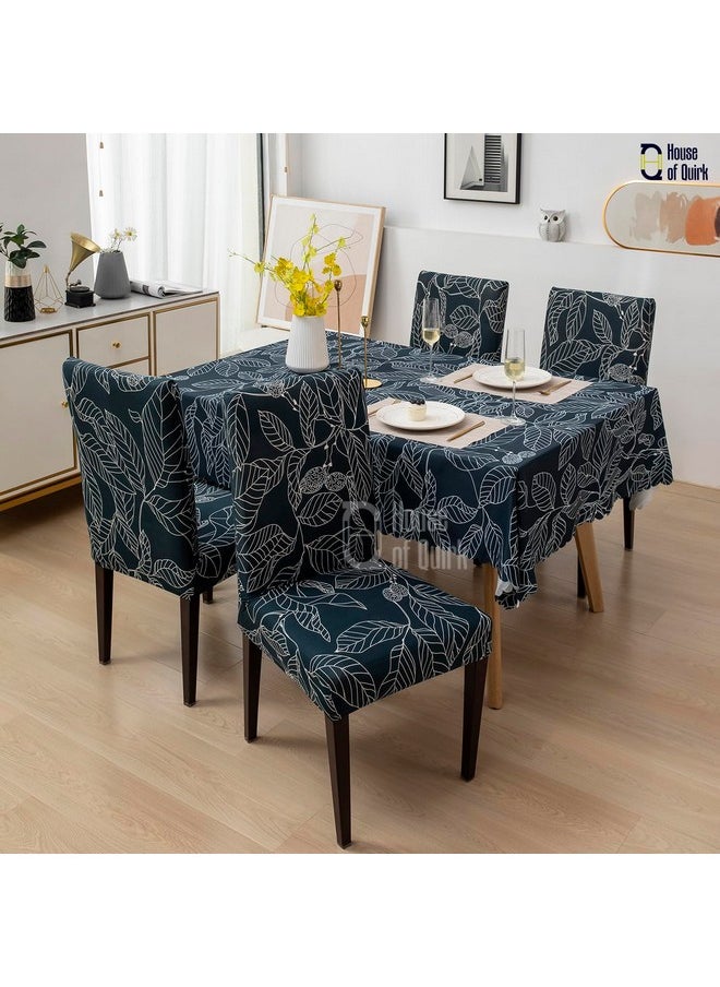 HOUSE OF QUIRK House of Quirk Dining Chair Cover with Table Covers for Kitchen Waterproof Dining Table Cloth (Blue Ash, 1 Table Cover + 6 Chair Cover)  - Image 2