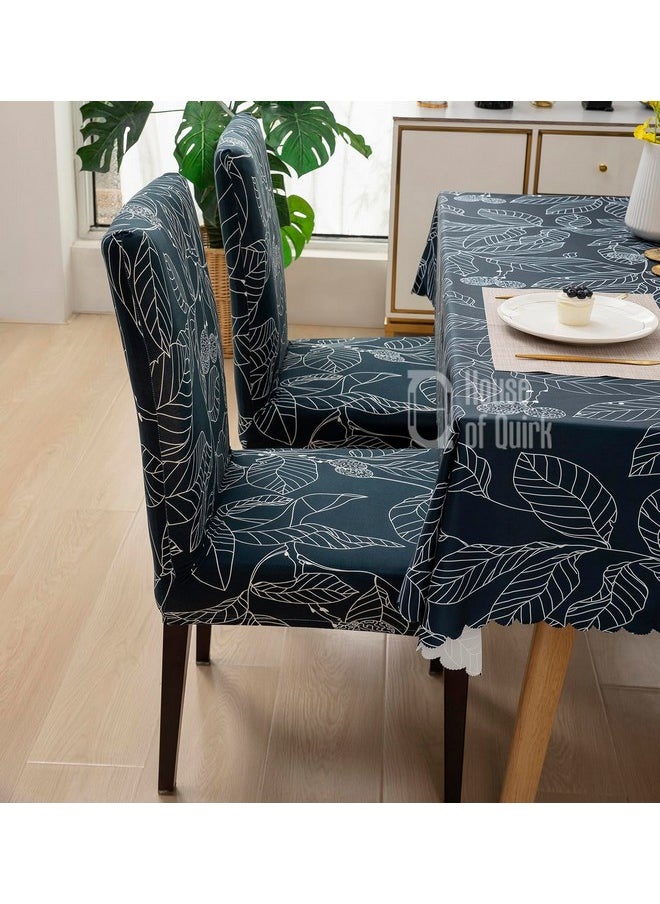 HOUSE OF QUIRK House of Quirk Dining Chair Cover with Table Covers for Kitchen Waterproof Dining Table Cloth (Blue Ash, 1 Table Cover + 6 Chair Cover)  - Image 3