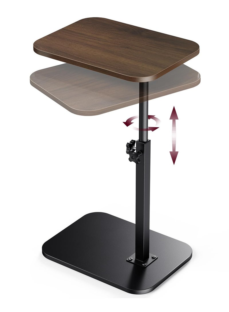 XiuWoo End Table C-Shaped Adjustable Pedestal Side Table Night Stand with 360° Rotating Top, Height Adjustable, Small Couch Living Room or Bedroom Versatile End Table for Sofa or Bedside, Rustic Brown - Image 1