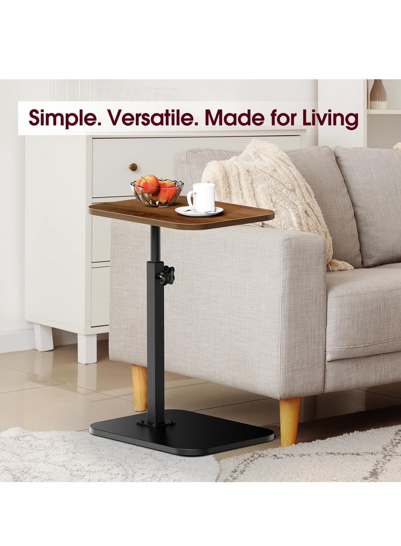 XiuWoo End Table C-Shaped Adjustable Pedestal Side Table Night Stand with 360° Rotating Top, Height Adjustable, Small Couch Living Room or Bedroom Versatile End Table for Sofa or Bedside, Rustic Brown - Image 3