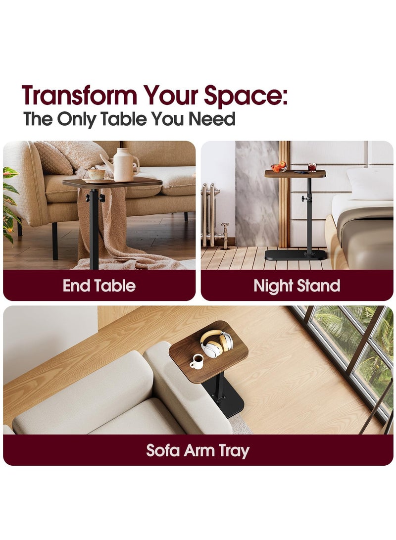XiuWoo End Table C-Shaped Adjustable Pedestal Side Table Night Stand with 360° Rotating Top, Height Adjustable, Small Couch Living Room or Bedroom Versatile End Table for Sofa or Bedside, Rustic Brown - Image 4