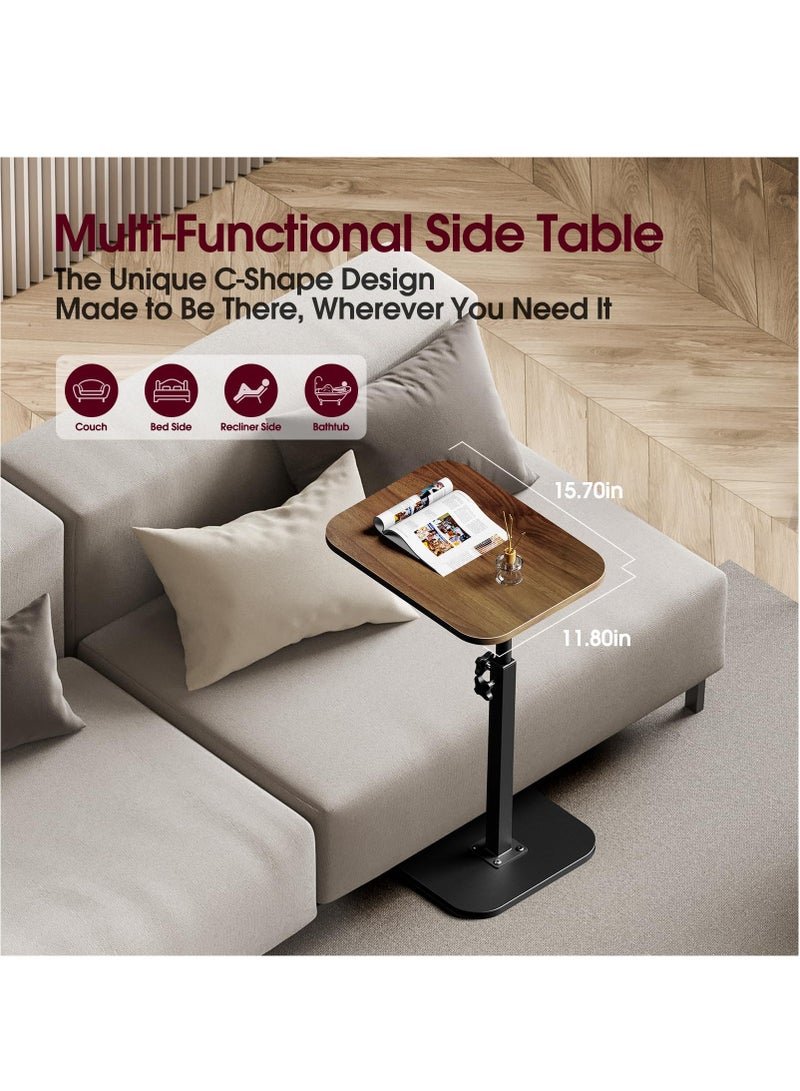XiuWoo End Table C-Shaped Adjustable Pedestal Side Table Night Stand with 360° Rotating Top, Height Adjustable, Small Couch Living Room or Bedroom Versatile End Table for Sofa or Bedside, Rustic Brown - Image 5
