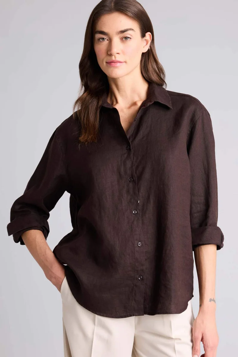 ديفاكتو Oversize Fit Shirt Collar linen Long Sleeve Shirt