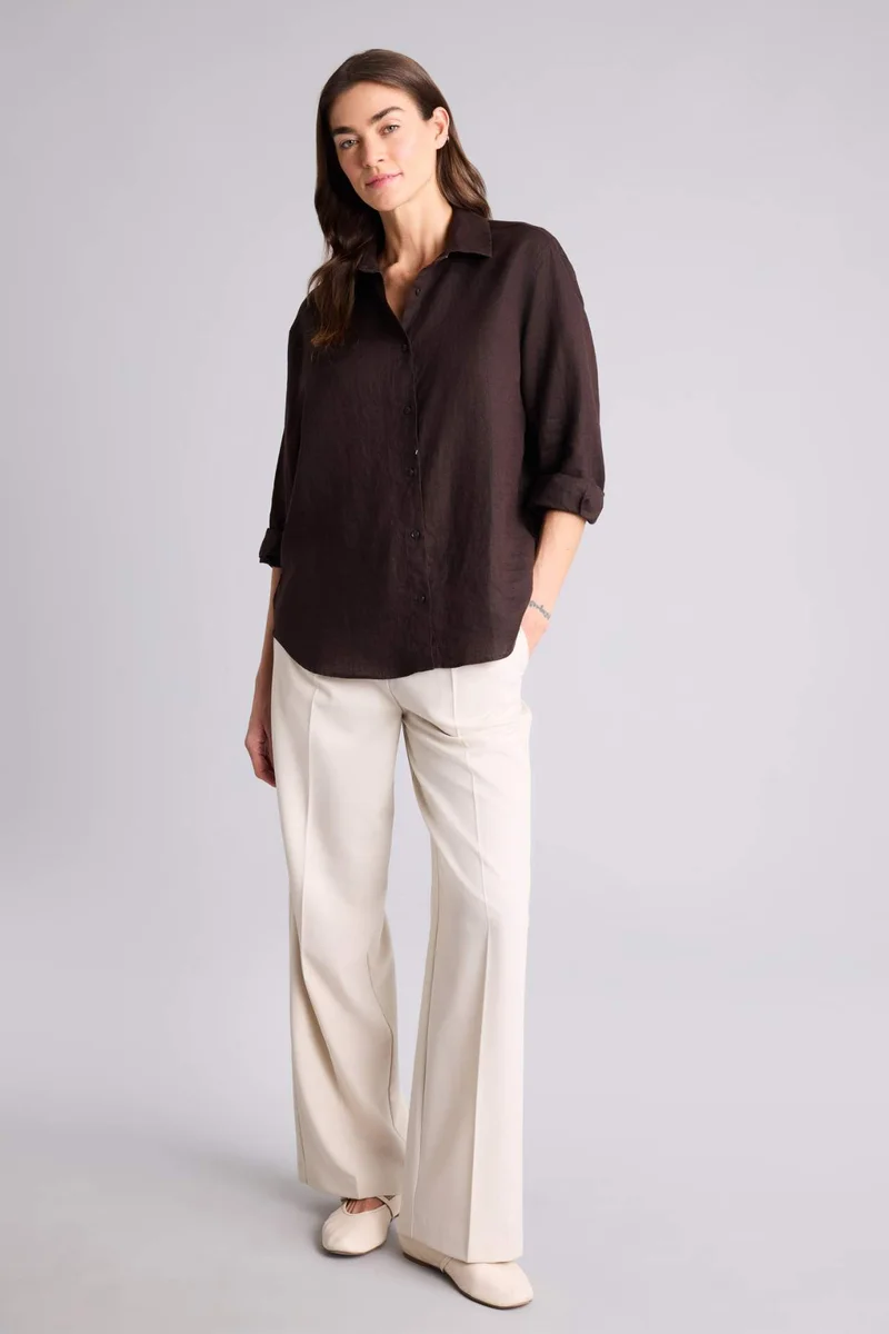 ديفاكتو Oversize Fit Shirt Collar linen Long Sleeve Shirt