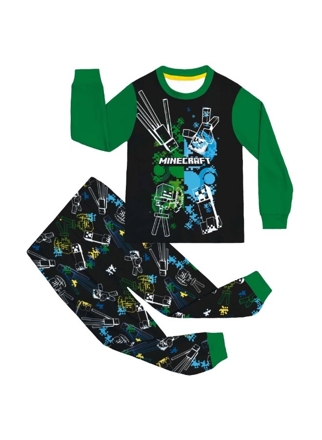 Minecraft Print Pajama Set Long Sleeve Top and Long Pants Sleepwear Soft Loungewear Multiple Sizes Available for Fans - Image 1