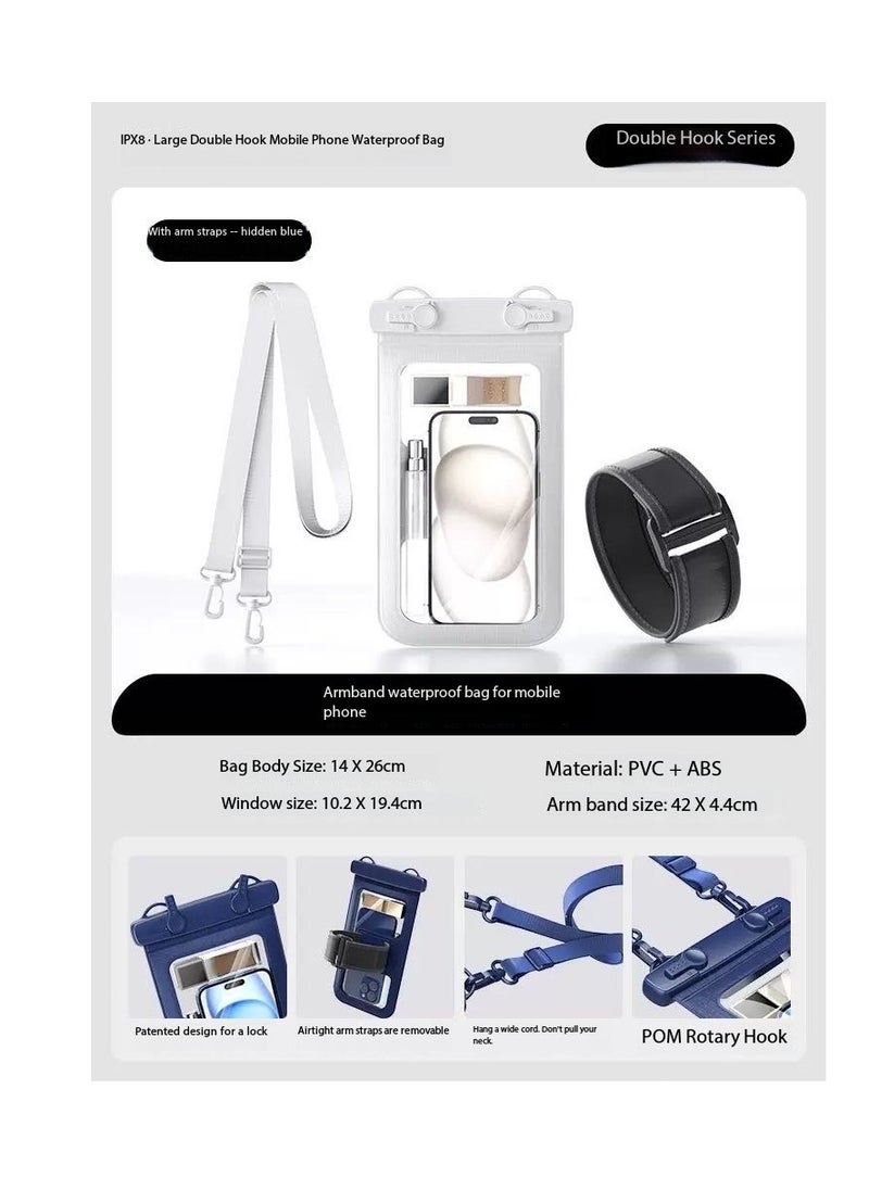CityRiya-Long 2Pcs Waterproof Phone Pouch Set with Arm Strap & Lanyard Design - Touch-Sensitive Underwater Dry Bag, IPX8 Certified Universal Phone Case with Adjustable Wearable Straps for Phones up to 7.2'' - Ideal for Swimming, Running, Hiking & Water Sports - Leak-Proof, Shockproof & Hands-Free Convenience（D012-2-White）  - Image 2