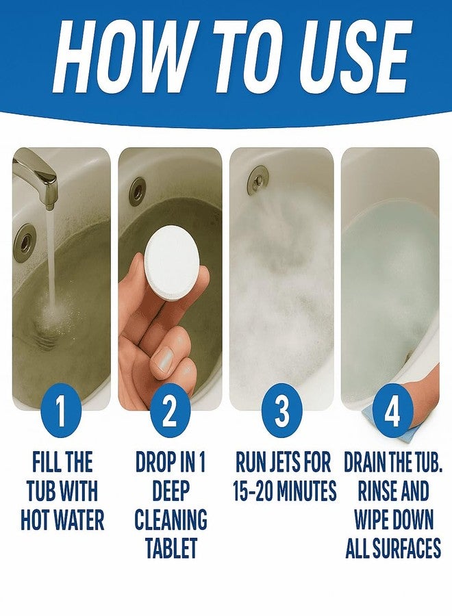 آكتف أقراص تنظيف أحواض الاستحمام المزودة بنظام التدليك المائي - 12 قرص تنظيف فعال، متوافقة مع أنظمة أحواض الجاكوزي والمنتجعات الصحية، والنفاثات، وأحواض التدليك المائي، مزيل احترافي وآمن لأنظمة الصرف الصحي للترسبات والرواسب - تكفي لمدة عام - Image 4