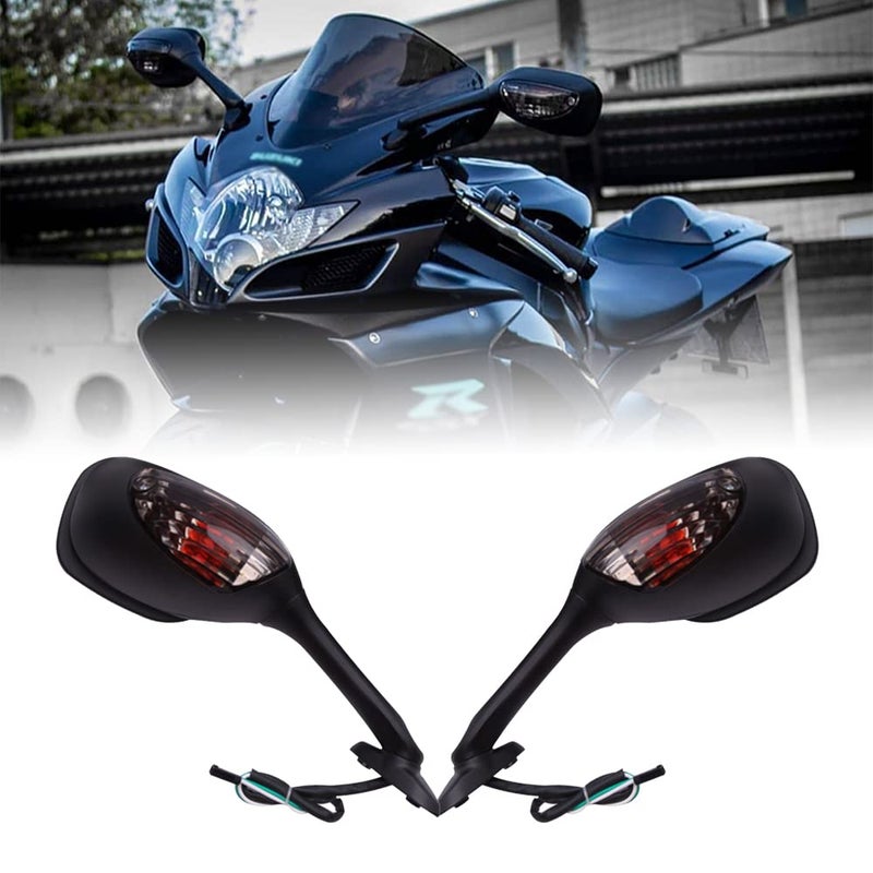 DREAMIZER Rear View Side Mirror with Turn Signal Lights Integrated Lamp for GSXR 600 750 1000 BlackSmoke Lens