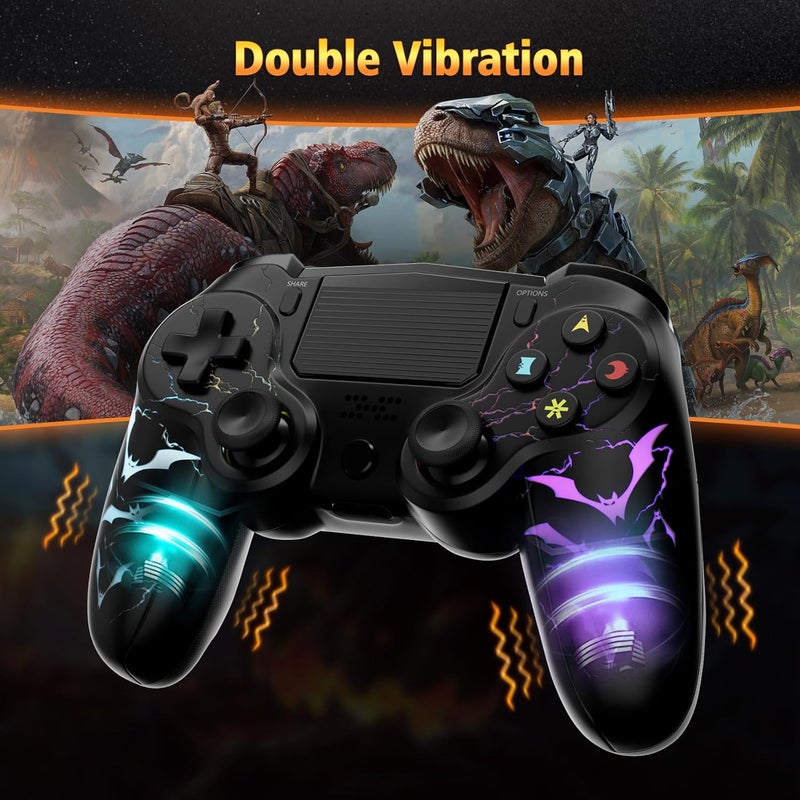 Wireless Controller for PS4,LED Controller for Playstation 4 with 5 Light Modes/USB-C Charging Port/Touchpad/Dual Motors/6-Axis Gyro/3.5mm Audio Jack,Black Bats-Shape Light Design Game Control for PS4 - Image 3