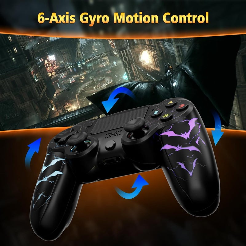 Wireless Controller for PS4,LED Controller for Playstation 4 with 5 Light Modes/USB-C Charging Port/Touchpad/Dual Motors/6-Axis Gyro/3.5mm Audio Jack,Black Bats-Shape Light Design Game Control for PS4 - Image 4