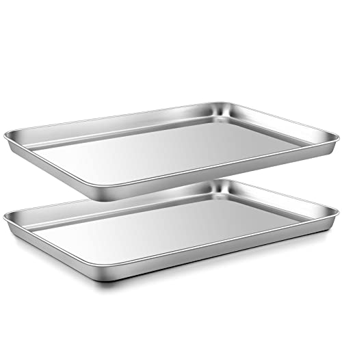 Baking Tray Set of 2 Onader Stainless Steel Rectangle Baking Sheets Pans Large Professional Oven Trays for Cooking Serving Non Toxic  Healthy Mirror Finished  Dishwasher Safe 405x305x25cm