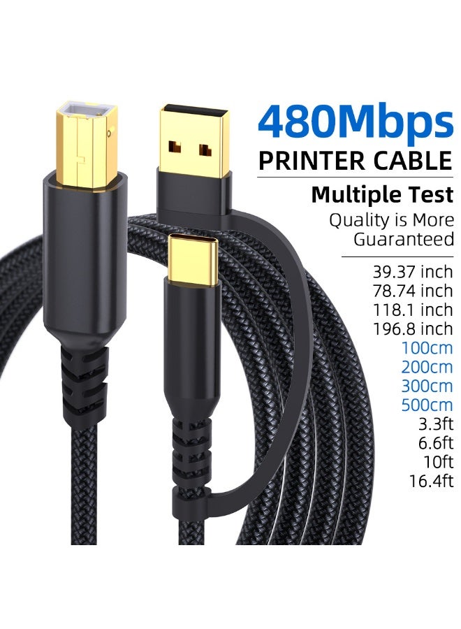 USB B to USB C Printer Cable 16.6 Feet - Type A/C to B Printer Cable High-Speed Nylon Braided MIDI Cord for HP, Canon, Brother, Samsung, Dell, Epson,DAC，（5 M,1 PACK） - Image 4