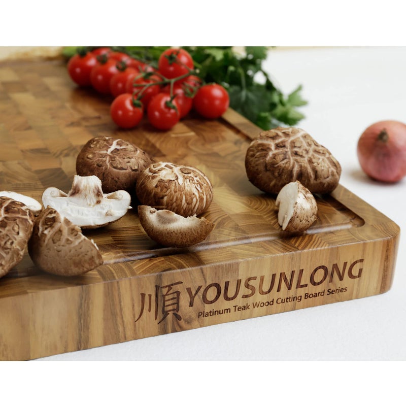 YOUSUNLONG 20x16 Inch Large Cutting Board for Kitchen - 1.5" Thick Sustainable Teakwood Cutting Board With Built-in Juice Groove And Handle - For turkey, meat, vegetable and cheese grill boards - Image 4