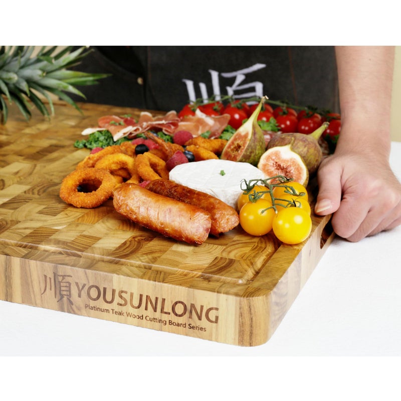 YOUSUNLONG 20x16 Inch Large Cutting Board for Kitchen - 1.5" Thick Sustainable Teakwood Cutting Board With Built-in Juice Groove And Handle - For turkey, meat, vegetable and cheese grill boards - Image 5