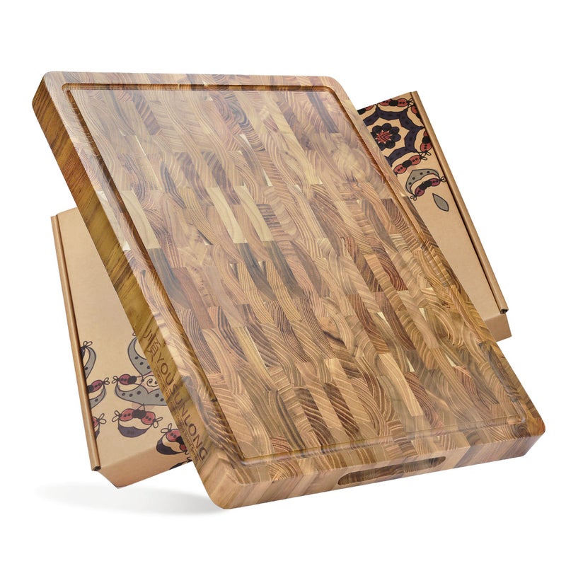 YOUSUNLONG 20x16 Inch Large Cutting Board for Kitchen - 1.5" Thick Sustainable Teakwood Cutting Board With Built-in Juice Groove And Handle - For turkey, meat, vegetable and cheese grill boards - Image 1