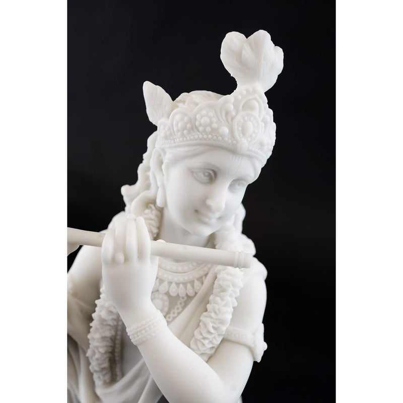 Top Collection تمثال كريشنا - إله الحب والفرح الإلهي في الهندوسية بتشطيب من الرخام الأبيض الفاخر - تمثال قابل للجمع بطول 10 بوصات - Image 5