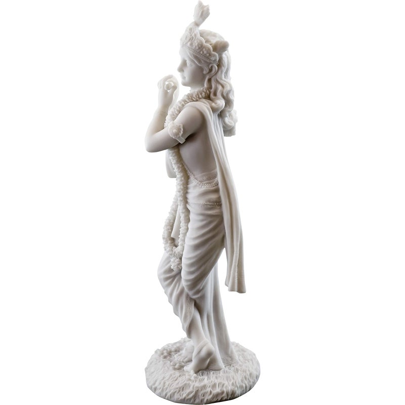 Top Collection تمثال كريشنا - إله الحب والفرح الإلهي في الهندوسية بتشطيب من الرخام الأبيض الفاخر - تمثال قابل للجمع بطول 10 بوصات - Image 2