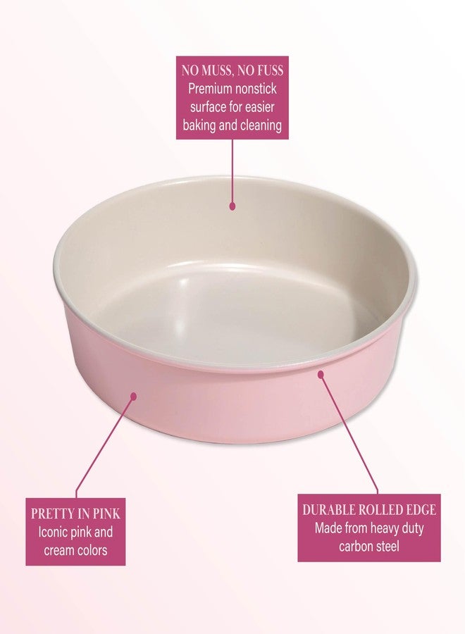 Paris Hilton Nonstick Carbon Steel Bakeware Collection, 9-Inch Round Cake Pan, Dishwasher Safe, Made without PFOA and PFAS, Pink Cream Two-Tone - Image 5