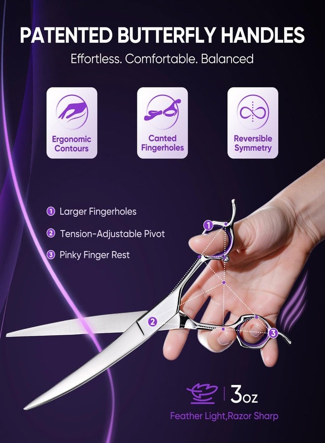 ULG 30° Curved Dog Grooming Scissors 440C Stainless Steel, 7.5" Professional Pet Grooming Shears with Reversible Butterfly Handles, Dog Scissors for Grooming Face, Eyes, Paws & Body - Image 3