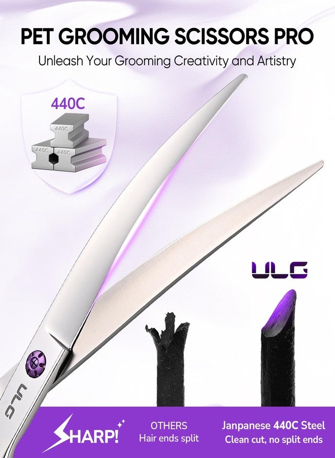 ULG 30° Curved Dog Grooming Scissors 440C Stainless Steel, 7.5" Professional Pet Grooming Shears with Reversible Butterfly Handles, Dog Scissors for Grooming Face, Eyes, Paws & Body - Image 2