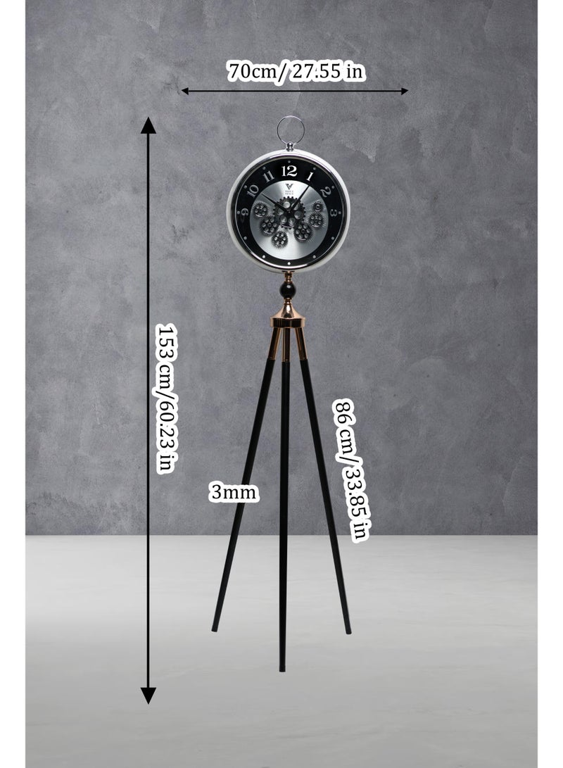 ڤوغ فينيو ساعة أرضية ترايبود فاخرة | حامل خشبي قابل للتعديل | ساعة ديكور على الطراز العتيق لغرفة المعيشة والمكتب وديكور المنزل - Image 3