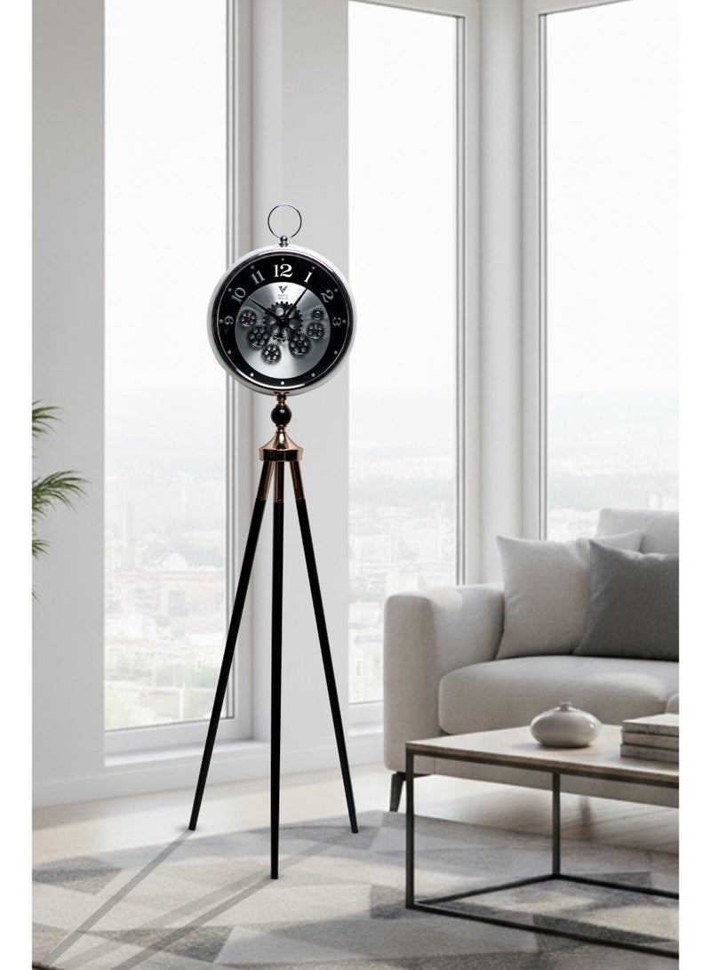 ڤوغ فينيو ساعة أرضية ترايبود فاخرة | حامل خشبي قابل للتعديل | ساعة ديكور على الطراز العتيق لغرفة المعيشة والمكتب وديكور المنزل - Image 2