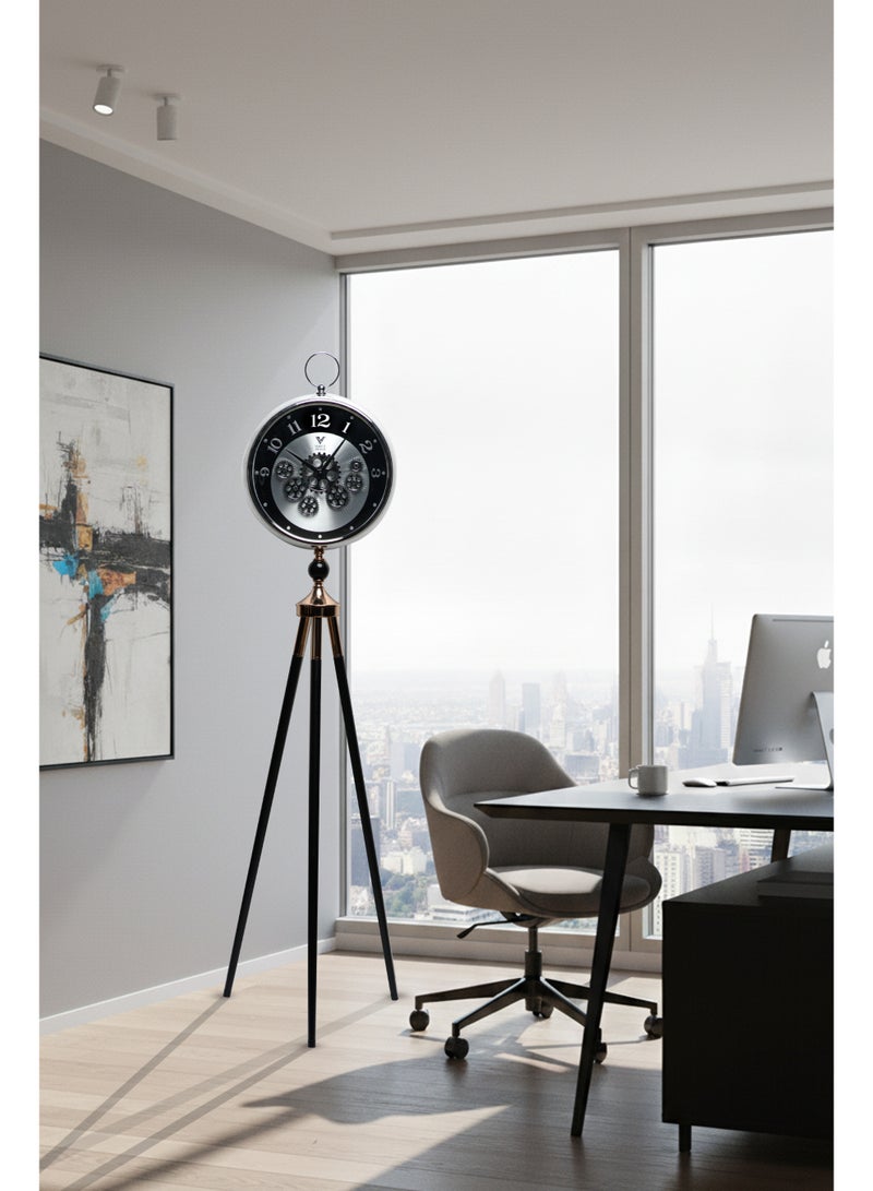 ڤوغ فينيو ساعة أرضية ترايبود فاخرة | حامل خشبي قابل للتعديل | ساعة ديكور على الطراز العتيق لغرفة المعيشة والمكتب وديكور المنزل - Image 1