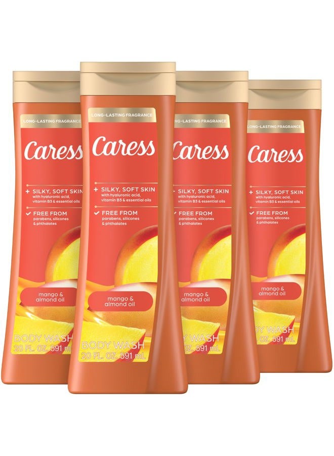 Caress Body Wash for Women, Mango & Almond Oil, Refreshing Shower Gel for Smooth, Rejuvenated Skin, 20 fl oz, 4 Pack - Image 1