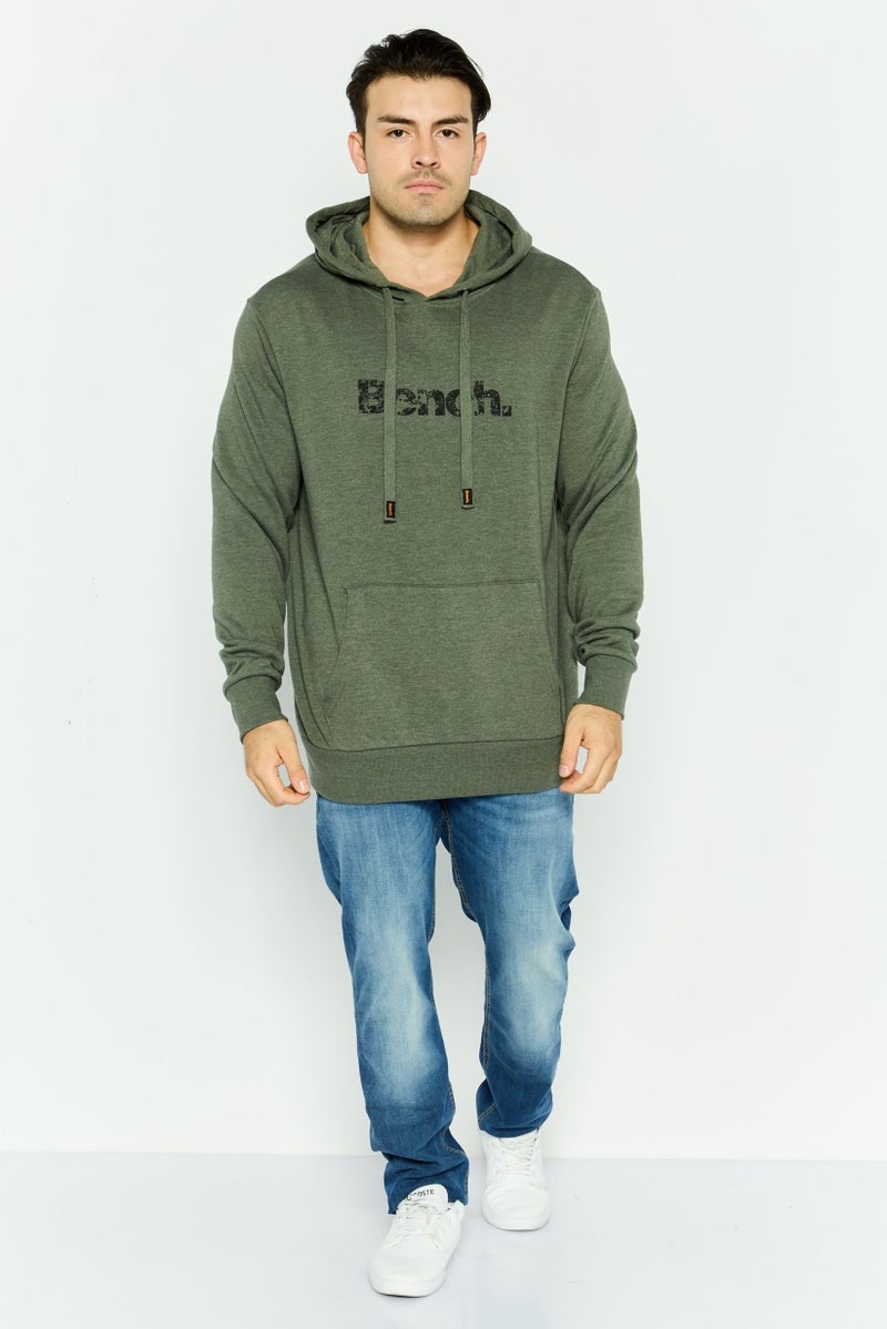 Bench سويت شيرت بقلنسوة للرجال بشعار العلامة التجارية بأكمام طويلة، أخضر صيد - Image 3