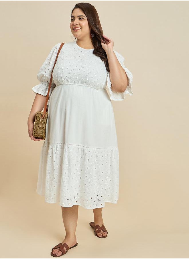 Femmella - Texture Cotton Schiffli Tiered Midi Dress by Styli - Image 1