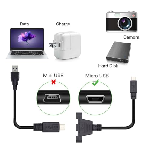 cablecc Micro USB 5Pin Male to Female Extension Panel Mount Type Cable with Screws 50cm - Image 5