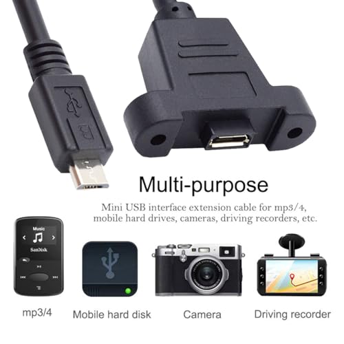 cablecc Micro USB 5Pin Male to Female Extension Panel Mount Type Cable with Screws 50cm - Image 2