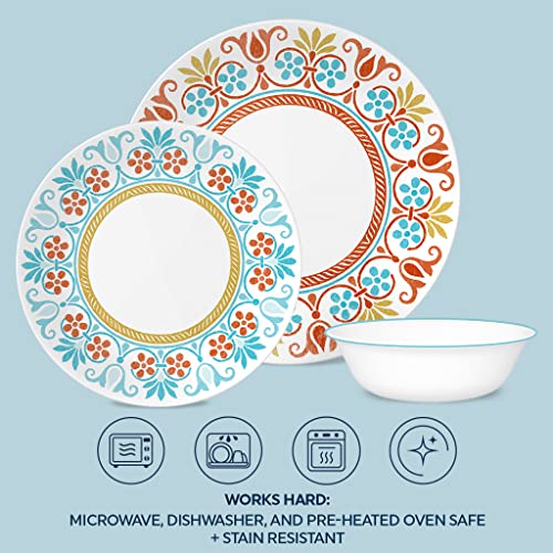 Corelle Global Collection Vitrelle 12-Piece Dinnerware Set, Triple Layer Recycled Glass, Lightweight Eco-Friendly Round Plates and Bowls Set, Terracotta Dreams - Image 4