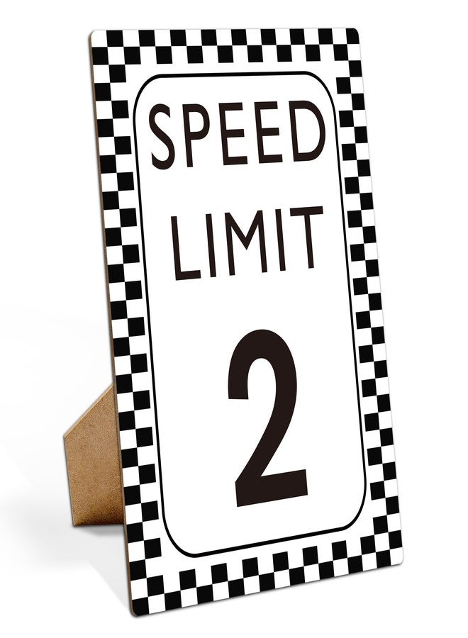 Muruseni Race Car Birthday Decor, Speed Limit 2 Sign, Fast One, Race Car Birthday Party Decorations, 8×11 Wooden Play Sign with Stand, Let's Go Racing Party Supplies for Boy Race Fans - SL2 - Image 1