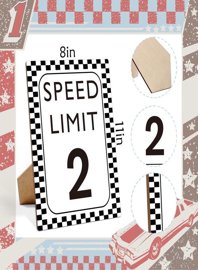 Muruseni Race Car Birthday Decor, Speed Limit 2 Sign, Fast One, Race Car Birthday Party Decorations, 8×11 Wooden Play Sign with Stand, Let's Go Racing Party Supplies for Boy Race Fans - SL2 - Image 2