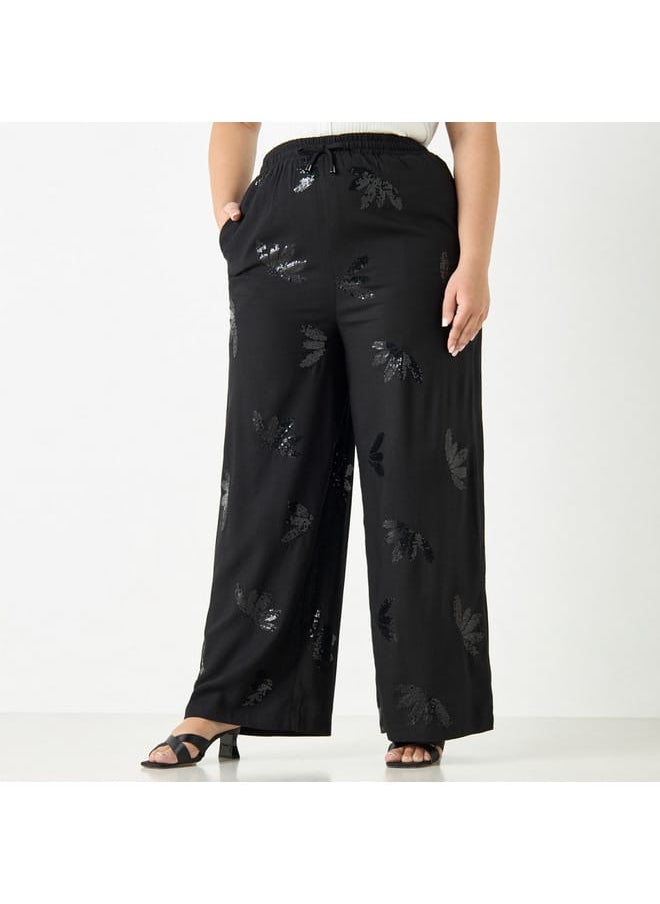 Ulla Popken Plus Size Ulla Popken Embellished Pants with Pockets  - Image 1