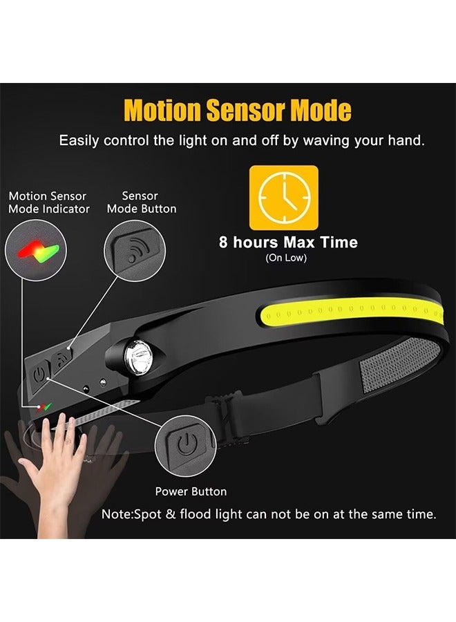 Generic Headlamp Rechargeable 2PCS, 230° Wide Beam Head Lamps LED with Motion Sensor for Adults, Mechanic Headlamp, Weatherproof, Lightweight Head Lights Flashlight for Hard Hat, Camping, Running - Image 3