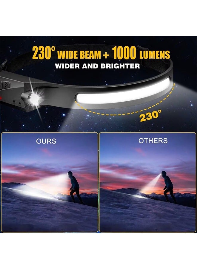 Generic Headlamp Rechargeable 2PCS, 230° Wide Beam Head Lamps LED with Motion Sensor for Adults, Mechanic Headlamp, Weatherproof, Lightweight Head Lights Flashlight for Hard Hat, Camping, Running - Image 2