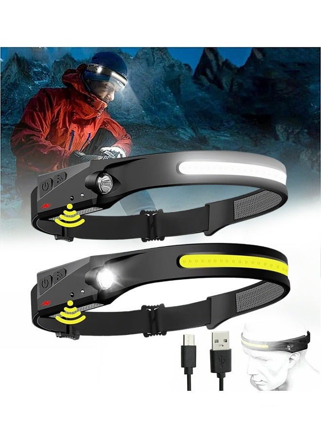 Generic Headlamp Rechargeable 2PCS, 230° Wide Beam Head Lamps LED with Motion Sensor for Adults, Mechanic Headlamp, Weatherproof, Lightweight Head Lights Flashlight for Hard Hat, Camping, Running - Image 1