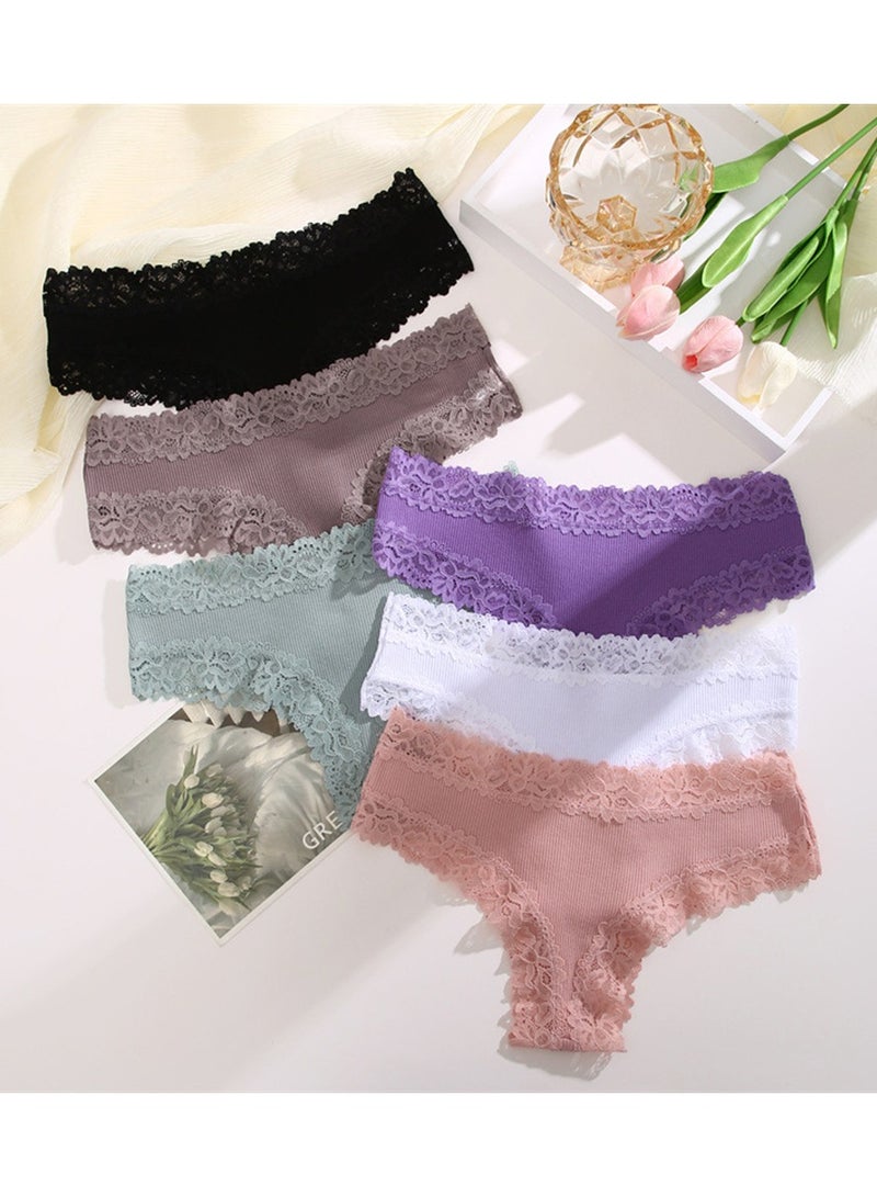 SYOSI Womens Cotton Underwear Lace Hipster Panties Soft Breathable Cotton Ladies Hipster Panties Pack Soft Sweet Low Waist Cotton Briefs for Women 6 Pack L - Image 5