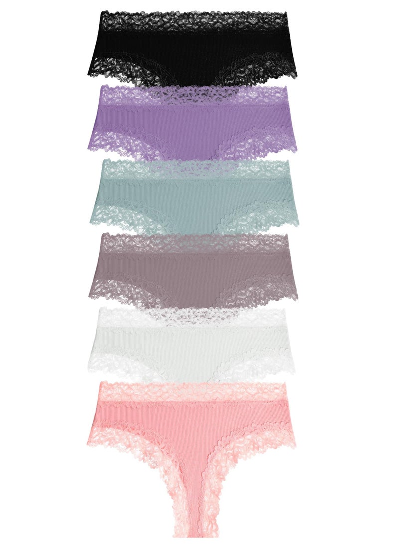 SYOSI Womens Cotton Underwear Lace Hipster Panties Soft Breathable Cotton Ladies Hipster Panties Pack Soft Sweet Low Waist Cotton Briefs for Women 6 Pack L - Image 1