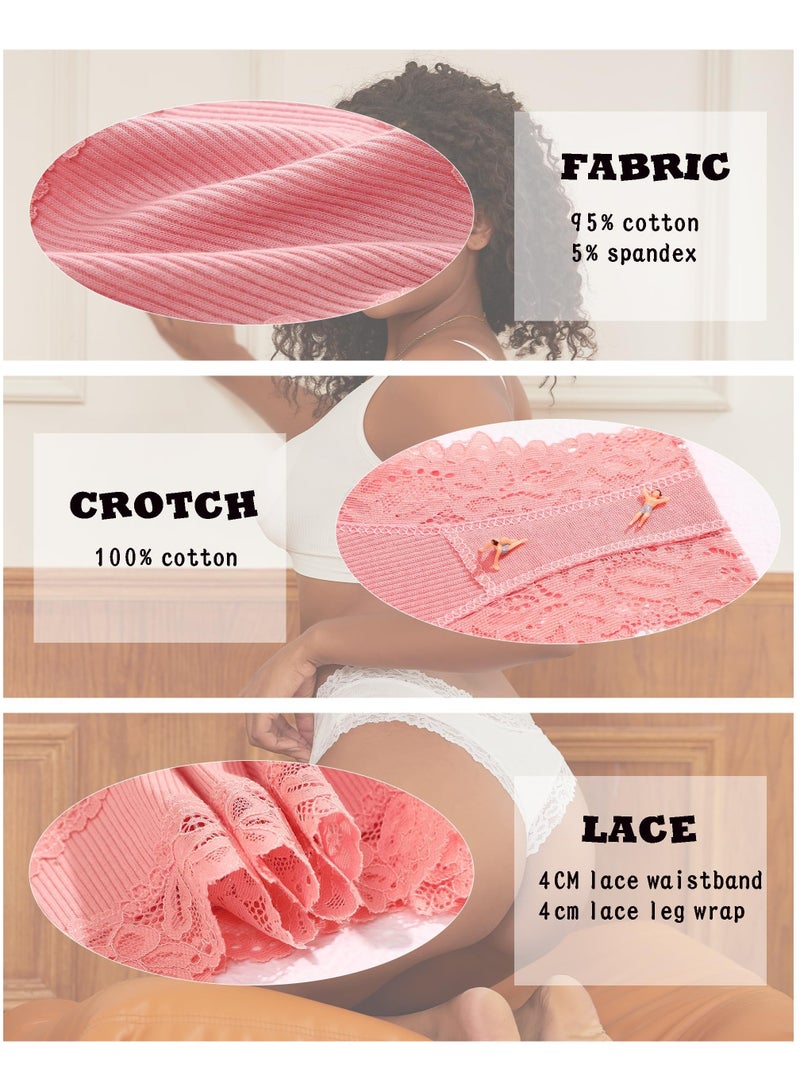 SYOSI Womens Cotton Underwear Lace Hipster Panties Soft Breathable Cotton Ladies Hipster Panties Pack Soft Sweet Low Waist Cotton Briefs for Women 6 Pack L - Image 2